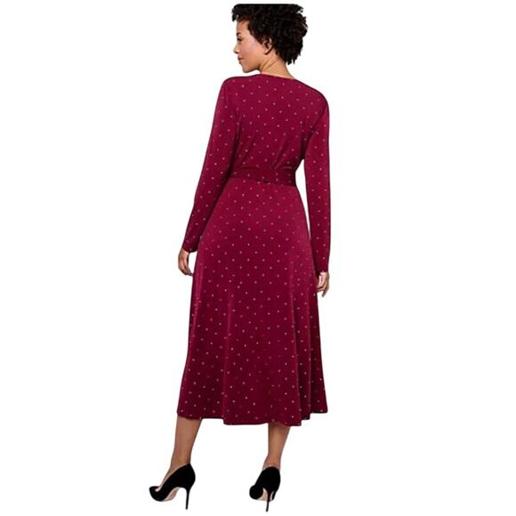 QVC Susan Graver Reg Embellished Liquid Knit Wrap Dress WINE NWOT SIZE 1X - Picture 2 of 9